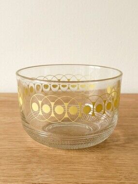 Vintage Glass Bowl with Yellow Geometric Pattern – Mid‑Century Kitchen Decor